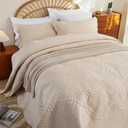EVENHUG Oversized King Bedspreads California King Quilt Set with Pillow Shams Extra Wide Large King Size Quilts Lightweight Coverlet Bedding Sets Beige 120"x128"