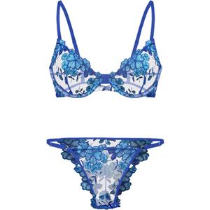 Lilosy Sexy Floral Embroidered Mesh Sheer Underwire Lingerie Set, M