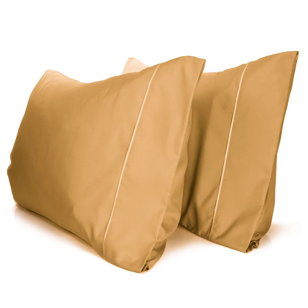 LuxClub Collection Pillowcases 2 Pack - Eco Friendly Wrinkle Free Cooling Pillow Cases with Satin Trim - Machine Washable Hotel Bedding Silky Soft - Gold King 36 x 20