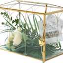 Glass Card Box with Slot, Small Gold Clear Card Box for Wedding Receptions - Home Birthdays Party Geometric Decorative, 9.84" x 5.9" x 8.27" (Gold)