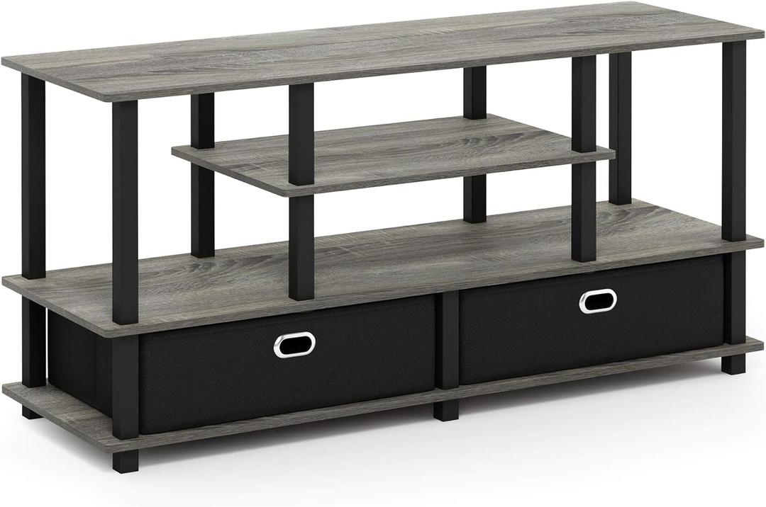 Furnio Large Stand for up to 55-Inch TV, French Oak, 47. 63(W) x 15. 55(H) x 22. 79(D) Inches., Grey/Black