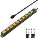 10 Outlet Wall Mount Power Strip, 1.97 Inch Wide Outlet Spacing Aluminum Alloy, 6FT 14AWG Heavy Duty Cord with Switch, 15A 1875W ETL Listed for Garage, Workbench, Multimedia Classroom