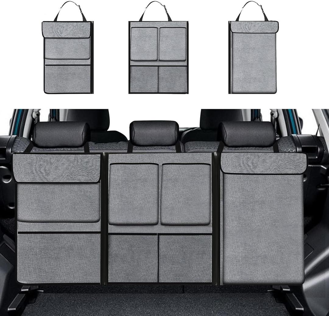 Hovom Car Trunk Organizer, Large Capacity Trunk Organizer for SUV, Detachable Vehicle Seat Back Hanging Storage Organizer with Zippers, Waterproof Car Storage Bag with 7 Pockets (Gray)