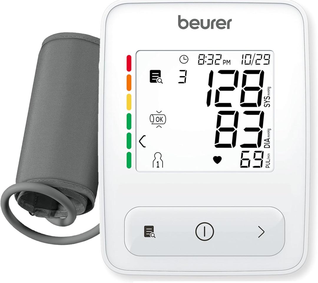Beurer Auto 400 Upper Arm Blood Pressure Monitor, Universal Cuff for Standard to Large Arms, Accurate Blood Pressure Machine with Color Coded Results and Irregular Heartbeat Detection (White)