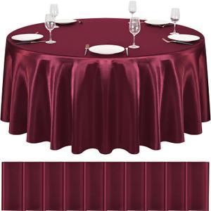 YMHPRIDE 10 Packs Satin Tablecloth 120 inch Burgundy Round Tablecloths, Overlay Satin Table Cover Bright Silk Tablecloth Smooth Fabric Table Decoration for Wedding Party Banquet Events