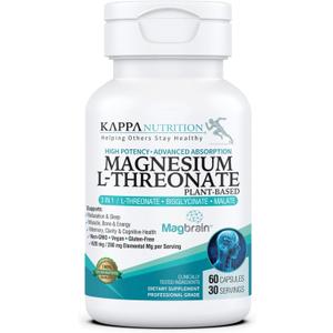 Kappa Nutrition Powered by Magbrain Magnesium L-Threonate Plant-Based, 60 Vegan Capsules, 420mg Elemental Magnesium (3 Capsules) from 2,253mg, Brain, Sleep & Muscle Support. (60 Count (Pack of 1)) Bbd 01/2028