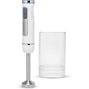 OVENTE Cordless Immersion Hand Blender, Rechargeable Handheld Portable Stick Mixer with 8 Mixing Speed Option, One-Touch Control and Stainless Steel Blades for Smoothies, Shakes or Soups, White HR781W