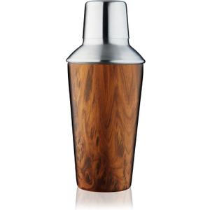 True Stainless Steel Drink Shaker with Built-in Strainer and Jigger Cap, Drink Mixers Bartender Tools, Home Bar Accessories, 20 oz, Set of 1, Wood Pattern