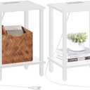 TUTOTAK End Table with Charging Station, Set of 2, Small Side Table with Outlets, Nightstand Bedside Table, 2-Tier Storage Shelf for Small Space, Living Room, Bedroom White TB01BW041