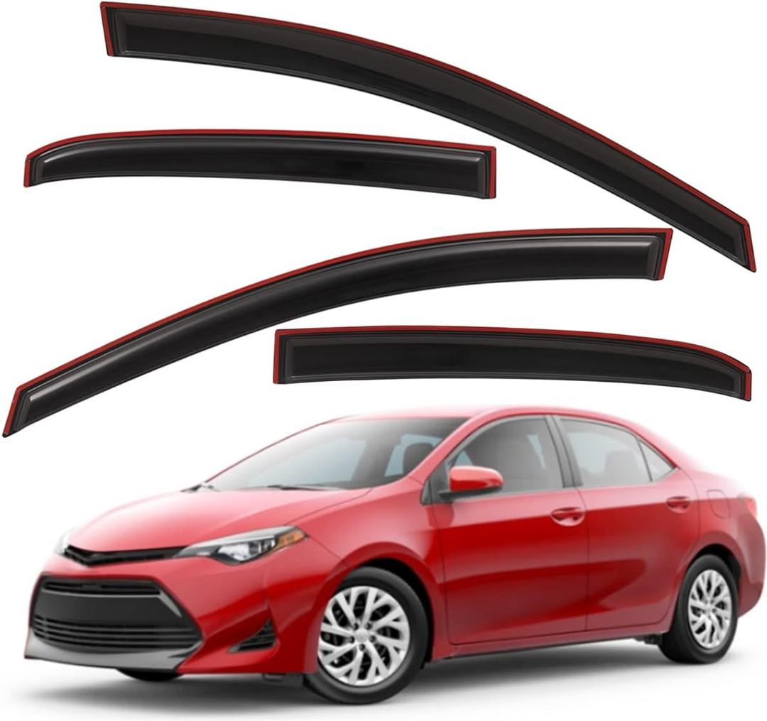 Lightronic Extra Durable Clip-on in-Channel Auto Vent Window Visor, Fits 2014-2019 Toyota Corolla Sedan (EXCLUDES Hatchback), UV Protection Rain Guard, Original Wind Deflector, Dark Smoke, 4-Pcs