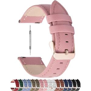 Fullmosa Leather Watch Band 14mm 16mm 18mm 20mm 22mm 24mm, Soft Genuine Leather, Quick Release Replacement Watch Strap for Women and Men, 18mm, Pink+rose gold buckle Fullmosa Leather Watch Band 14mm 16mm 18mm 20mm 22mm 24mm, Soft Genuine Leather, Quick Release Replacement Watch Strap for Women and Men, 18mm, Pink+rose gold buckle