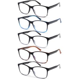 5 Pack Blue Light Blocking Reading Glasses for Men with Spring Hinge Fashion Large Wide Computer Readers for Men