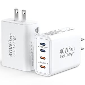 USB C Wall Fast Charger Block, 40W 4-Port Type C Charger Fast Charging Blocks PD Power Charger Adapter+QC 3.0 USB C Multiport Charger Brick for Phone 16/15/14/13/12 Pro Max, Pad, Galaxy S24/23