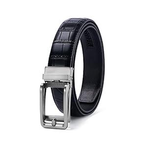 PlusZis 28"-68" Men's Leather Ratchet Dress Belt Big And Tall Cowhide Crocodile/ Alligator Design With Automatic Buckle