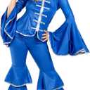 fun shack 70 Disco Costumes for Women Blue Flares, Womens Disco Costume, Disco Queen Costume Women, Disco Jumpsuit Women, Medium