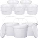 Leinuosen 8 Pcs 2 Gallon Plastic Food Safe Bucket with Lid and Handle Durable Heavy Duty Bucket Set Pail Container for Multipurpose Storage Paint Art Crafts Projects(White)