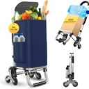 Heavy Duty 3 in 1 Shopping Cart, Foldable Hand Truck with 6 Wheels, 110 lbs Grocery Cart, Portable Utility Dolly, Waterproof Bag for Moving, Camping (Navy Blue)