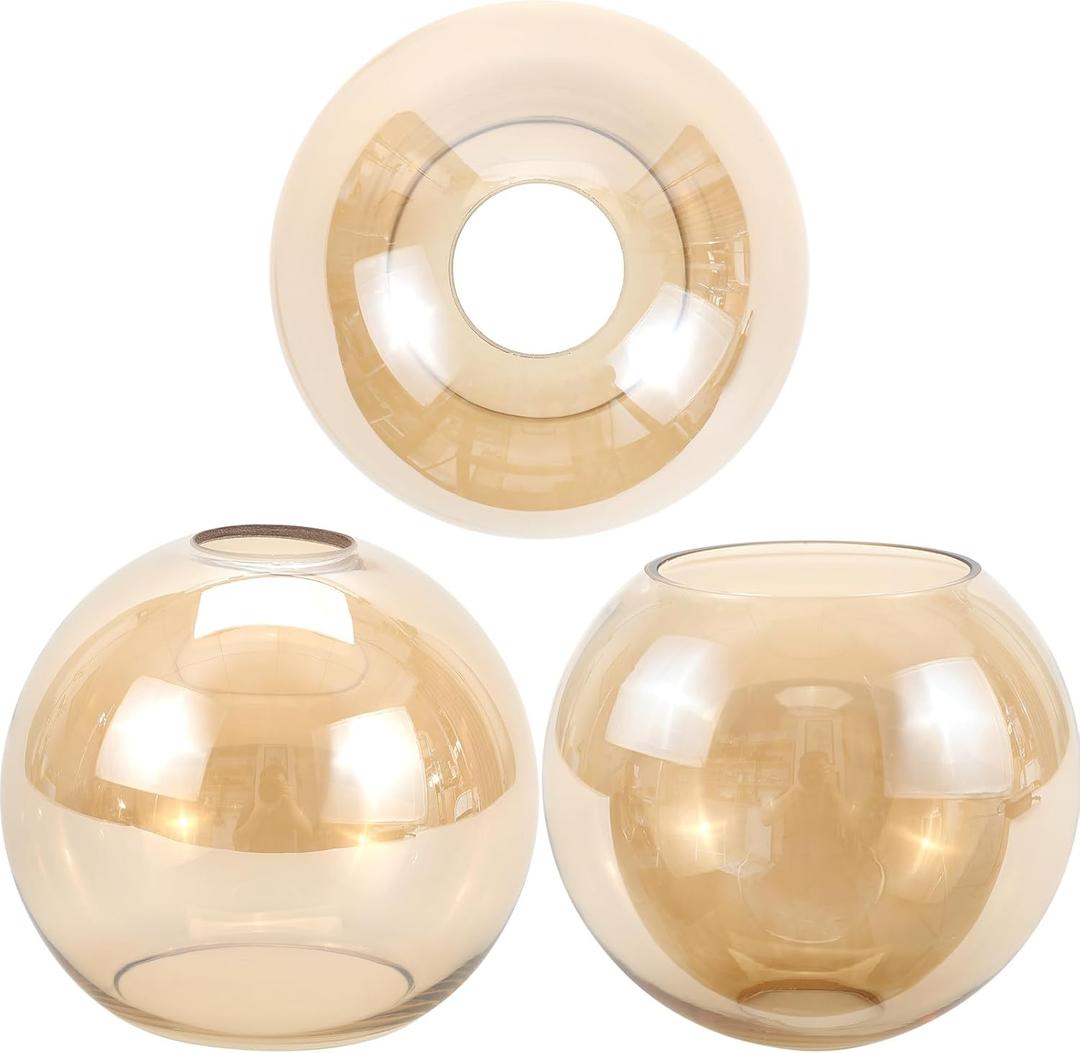 3 Pack Amber Glass Globe Shade Fixture Replacement, 5.11 Inch Diameter, E26 Base 1-5/8 Inch Fitter, Glass Globe Lampshade Cover for Pendant Wall Sconce Chandelier Vanity Light (Amber, 5.11 Inch)