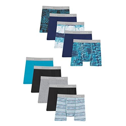 Hanes Boys' and Toddler Underwear, Comfort Flex and ComfortSoft Boxer Briefs, Multiple Packs, Solids/Prints Assorted-pack of 10, Large