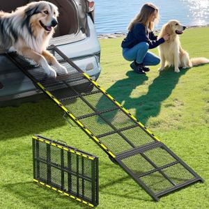 Dog Ramp for Car, 74"x20" Outdoor Portable Dog Ramps for Large Dogs with Reflective Strips, Non-Slip Surface Pet Ramp for Truck, RV, SUV (Support Up to 400LBS) (3 Fold)