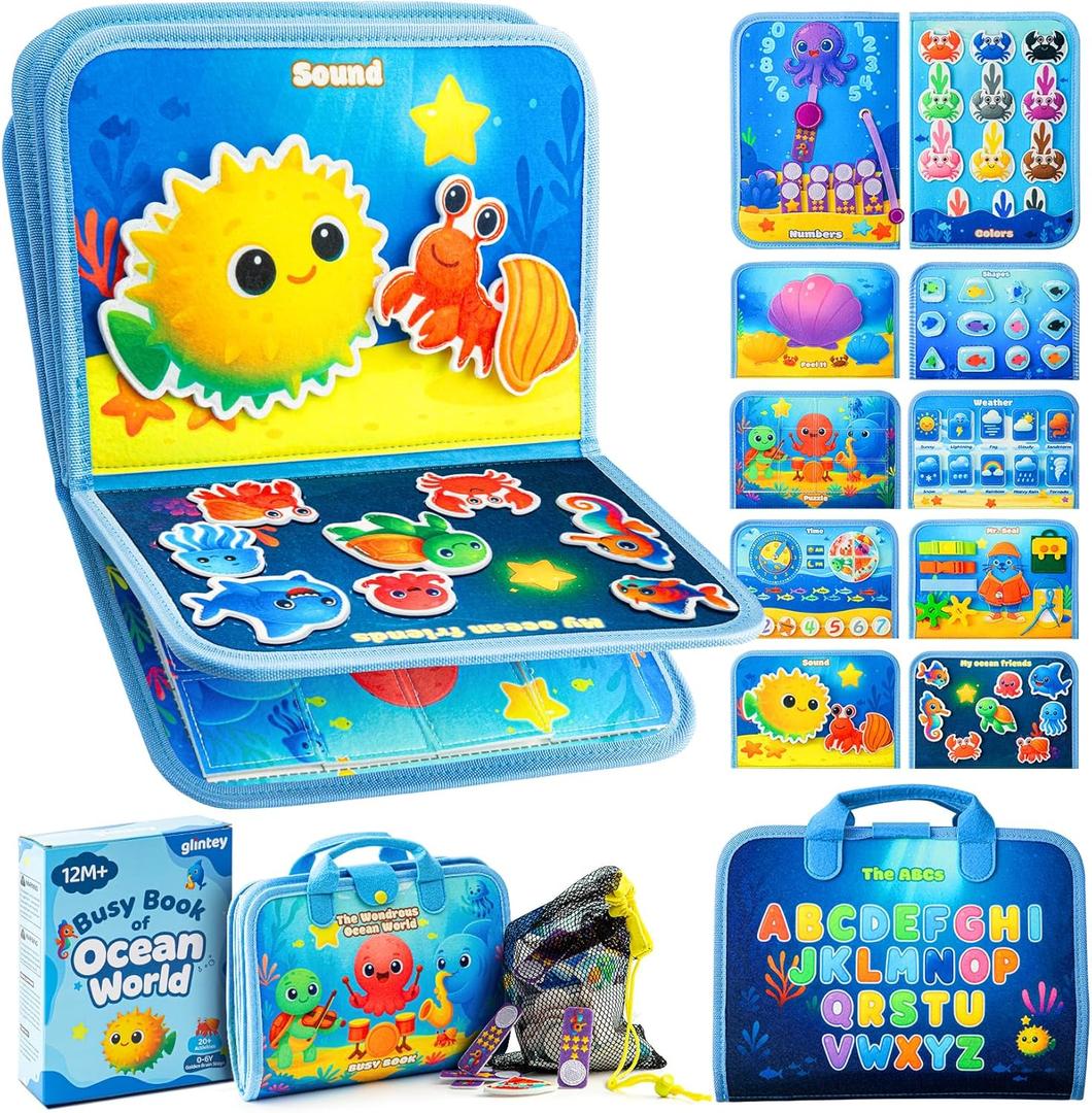 Busy Board Montessori Toys for Toddlers 1-3 Busy Book Sensory Toys for Girls Boys,Airplane Travel Activity Book Toy for 1 2 3 Year Old Birthday Gift,Fine Educational Preschool Learning Toy