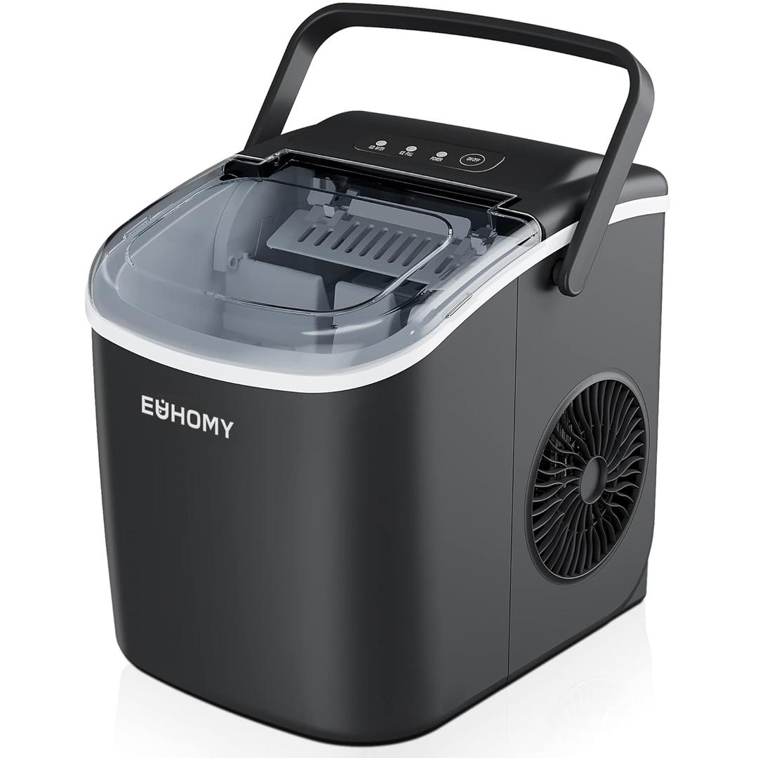Euhomy Ice Maker Countertop, 12kg/24h, 9 Ice Cubes Ready in 6 Minutes, Self Cleaning, Small Portable Ice Maker with Basket and Scoop, Electric Ice Maker for Home/Kitchen