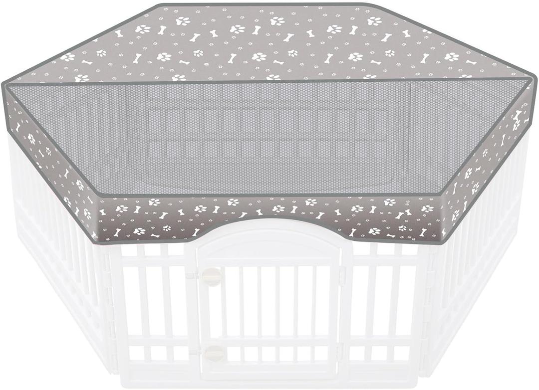 AceOrbit Dog Playpen Top Cover with Half Mesh Provide Shade Fits 36" w 24" h 6 Panels Regular Hexagonal Plastic Exercise Pet Pen, Breathable Dog Crate Puppy Play Pen Cover, Playpen Not Included(Gray)