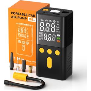 Tire Inflator Portable Air Compressor 150PSI Fast Inflation, Cordless Car Tire Pump w/Digital Gauge, Auto Stop, LED Light for Cars Motorcycles Bikes Balls, Car Accessories
