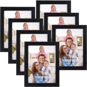 Giftgarden 6x8 Picture Frame 7 Pack, 6 by 8 Black Photo Frames Set for Wall or Tabletop Display