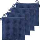 4 Pack Chair Cushions for Dining Office Kitchen Chairs 19" x 19" Chair Pads and Cushion Comfort Seat Cushion with Ties (Navy Velvet)