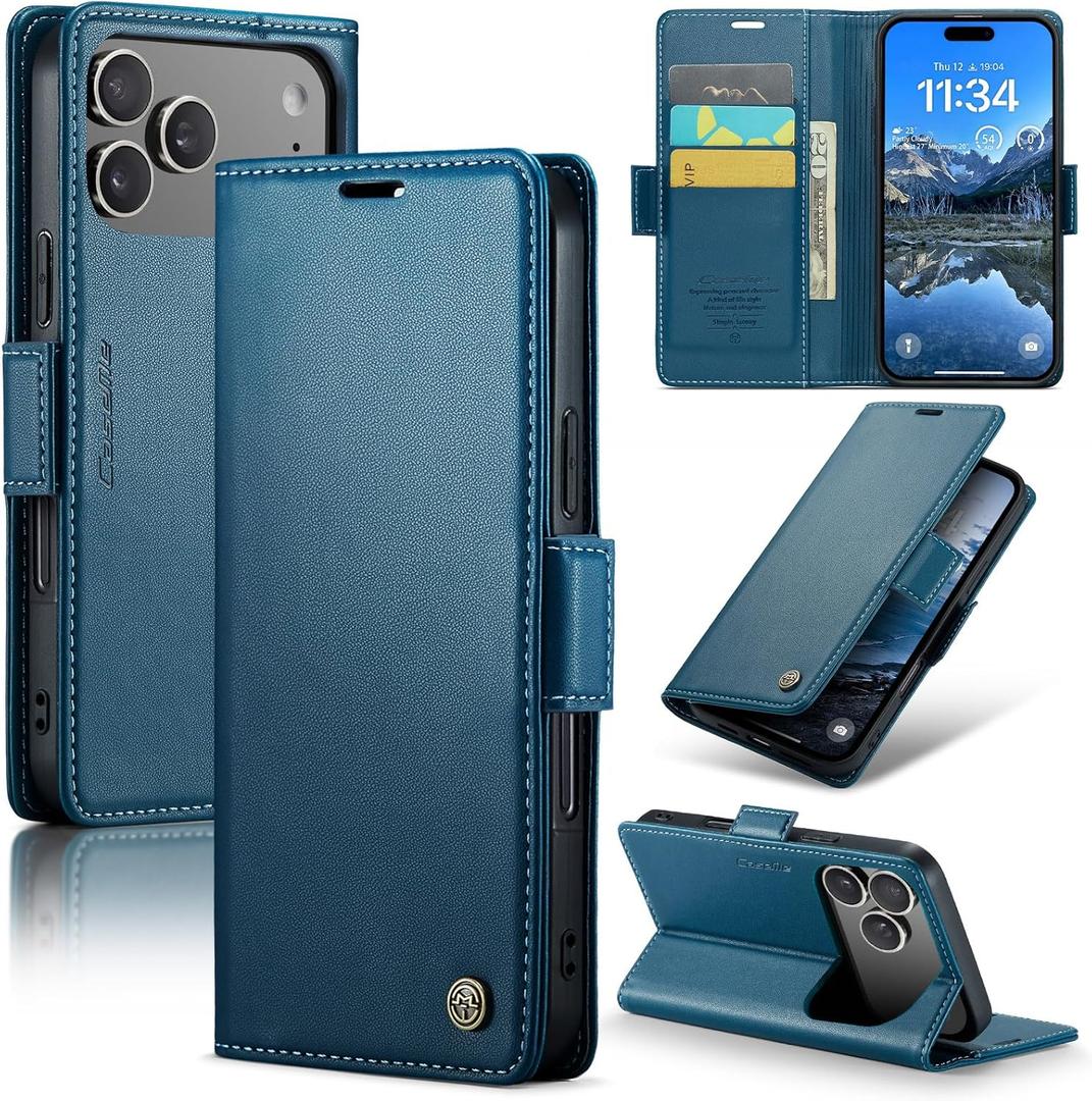 SINIANL Leather for iPhone 17 Pro Max Case Wallet, PU Leather Wallet Case Flip Folio RFID Blocking Card Holder Stand Phone Cover for iPhone 17 Pro Max, Blue