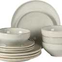 Gibson Elite White Sands Plates and Bowls Sets, 12-Piece Stoneware Dinnerware Sets, Reactive Glaze Dish Set - Moonstone White, Service for 4 (12pcs)