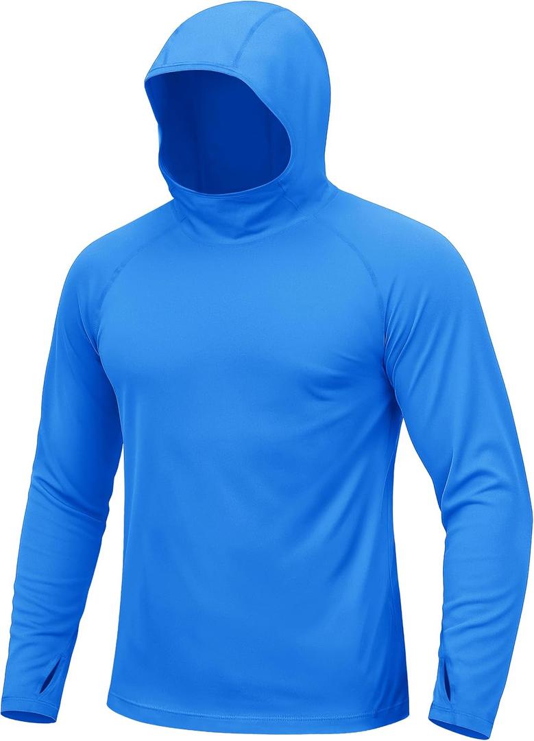TACVASEN Men's Rash Guard Sun Hoodie Long Sleeve UPF 50+ Sun Protection SPF Quick Dry Hiking Swim Fishing Shirt (Blue)