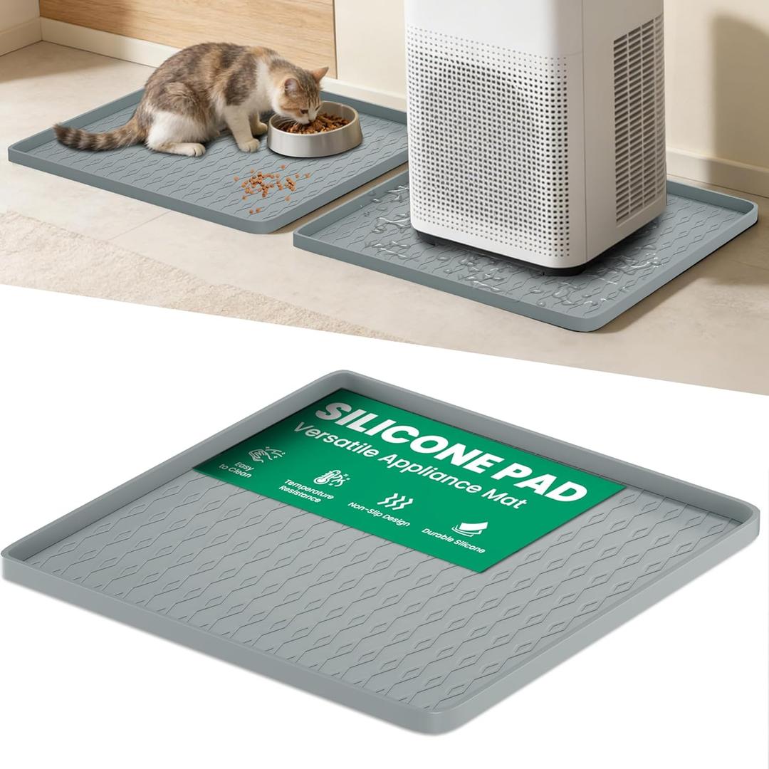 Portable Air Conditioner Silicone Mat: 24''x24''x0.7'' Waterproof Portable AC Drip Pan - Non-Slip Soft Drip Tray with Raised Edge - Ideal for Ice Maker Mini Fridges & Electrical Appliances - Grey