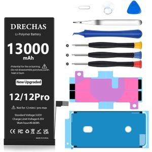 [13000mAh] Battery for iPhone 12, Upgraded Capacity 0 Cycle Li-Polymer Replacement Battery for iPhone 12/12 Pro Models A2172, A2402, A2403, A2404 with Complete Professional Repair Tool Kit