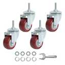 2 x Finnhomy Swivel Caster Wheels 2 Inch Heavy Duty Threaded Stem Casters 1/4" - 20 x 1 Set of 4 for Wire Shelve Wheels PU Load Bearing 800 Lbs Anti-wear Smooth Casters, Red