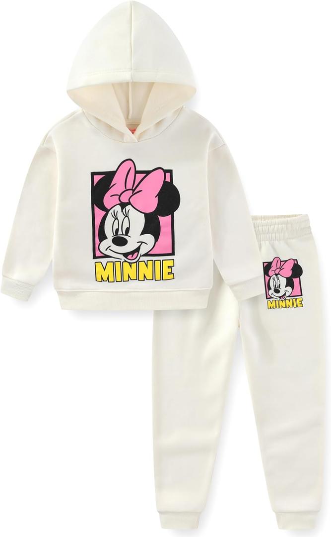 Disney Minnie Mouse Girls Pullover Hoodie and Pants Set for Toddler and Big Kids (6X, White)