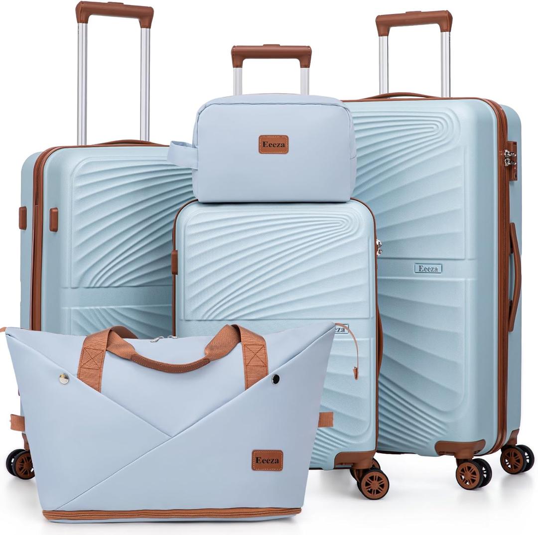 Luggage Sets 5 Piece, Suitcases with Wheels, ABS Hard Case Luggage with TSA Lock Spinner Wheels, Carry On Luggage Set (20/24/28 inch) (Sky blue)