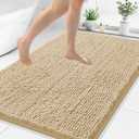 Smiry Luxury Chenille Bathroom Rugs 48x32, Extra Soft and Absorbent Shaggy Bath Mat, Machine Washable, Non-Slip Plush Carpet Runner for Tub, Shower, and Floor, Home Decor Accessories, Beige