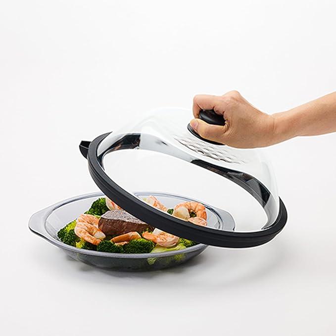 OEC Lightweight Tempered Glass Lid with Water Inlet – Food Splatter Cover, FoodGrade & BPAFree, Fits Most Plates and Bowls (11")
