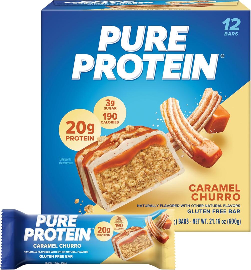Pure Protein Caramel Churro Bars - 12 Count Box | 20g High Protein, Gluten-Free, On-the-Go Snack | Ideal Pre & Post-Workout Fuel | Low Sugar, Great Taste, BB Date 03 Nov 2025
