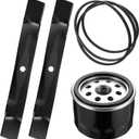 Lothee 4 Pack Lawnmower Maintenance Kit Compatible with John Deere Gy20850 42" Blades, Am125424 Oil Filter and Gx20072 Deck Belt, Replacement Parts for Lawn Mower Generator and Small Engine Equipment
