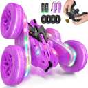 Remote Control Cars for Girls, 2.4GHz RC Stunt Car with 360 Flips & Double Sided Driving, LED Strip Lights and Headlights, Changeable Wheels, Birthday Gift for 5-12 Year Old Girls (Purple)