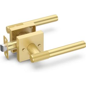 Asidrama 1 Pack Gold Privacy Door Handles, Door Lever with Door Knobs Indoor for Bedroom or Bathroom, Heavy Duty Door Handles Interior with Locks for Left Right Sided Doors