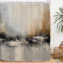 Miyotaa Abstract Oil Painting Modern Shower Curtain Set 60Wx71H Inches Brown Gray Minimalist Contemporary Art Waterproof Bathroom Curtain with 12 Hooks
