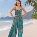 YESNO Casual Wide Leg Jumpsuits for Women Boho Floral Pleated Wide Leg Overalls Rompers Vacation Outfits with Pockets PIA (XL)
