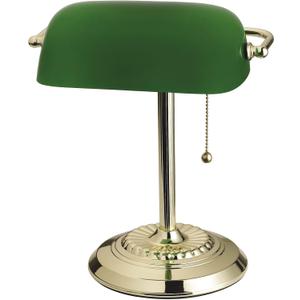 Catalina Lighting 17466-017 13.5'' Traditional Banker's Lamp Light Fixture with Green Glass Cylinder Shade for Office, Library, Living Room, or Dorm, Polished Brass Catalina Lighting 17466-017 13.5'' Traditional Banker's Lamp Light Fixture with Green Glass Cylinder Shade for Office, Library, Living Room, or Dorm, Polished Brass