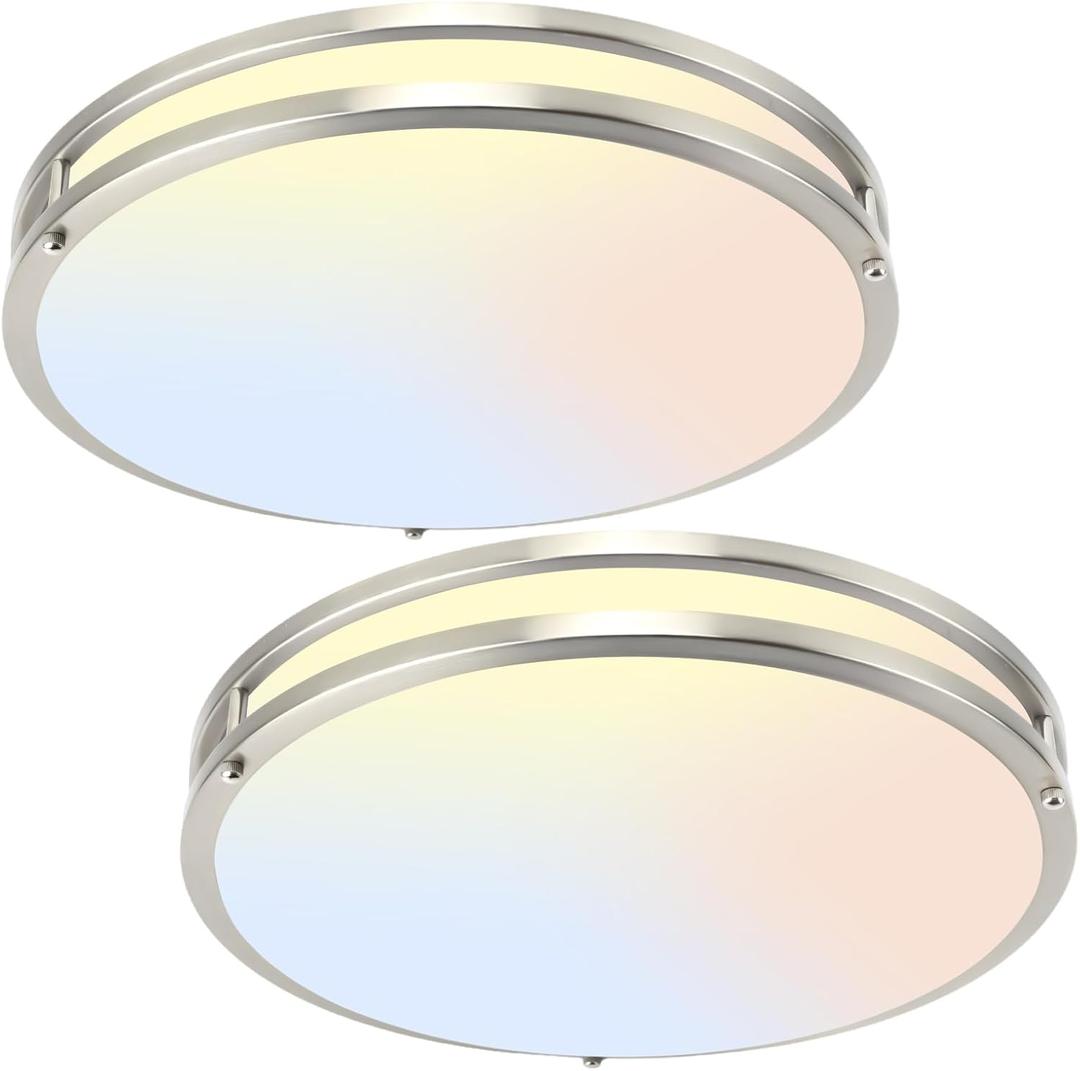 16Inch LED Ceiling Light Fixtures, Flush Mount Light Fixtures 50W, 5CCT Adjustable 2700K 3000K 4000K 5000K 6500K, Close to Ceiling Light for Kitchen Bathroom Kitchen Bedroom Brushed Nickel 2 Packs