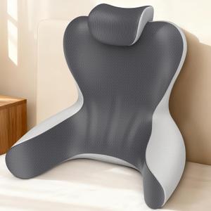 Reading Pillow for Sitting in Bed, 22H Bed Rest Pillows with Arms, Back Pillows for Sitting Up, Ergonomic Lumbar Support Cushion for Reclining, Gaming, Work, Resting, Watching TV, (Grey&Darkgrey)