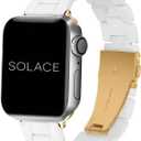 Solace Bands Lightweight Perma Watch Band - Universal Fit for Apple Watch Bands for Women and Men, iWatch Bands for 38mm 40mm 41mm 42mm 44mm 45mm 49mm Ultra, SE and Series Series 10 9 8 7 6 5 4 3 2 1 (Matte Solid) (White/Gold Hardware)